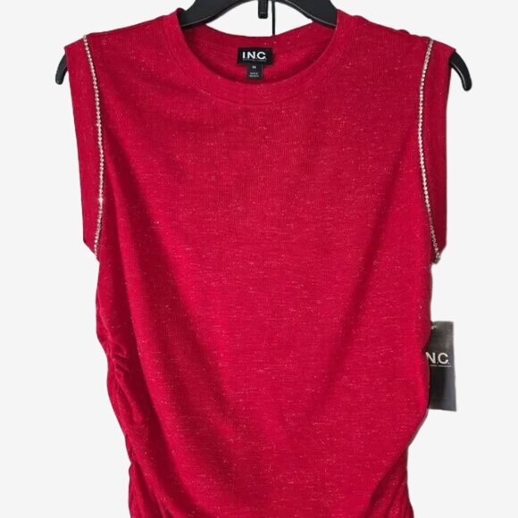 INC International Concepts Tops - NWT I.N.C. International Concepts Women's Ruched-Side Embelished  Shimmery Tee